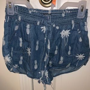 Pineapple & palm tree denim shorts